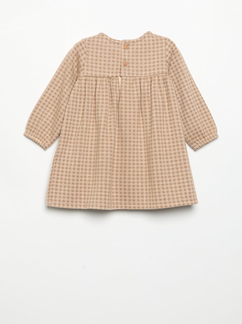 Robe à carreaux et manches longues Beige - Kiabi