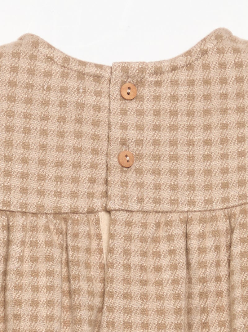 Robe à carreaux et manches longues Beige - Kiabi