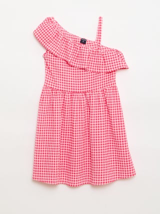Robe à col asymétrique volanté à motif