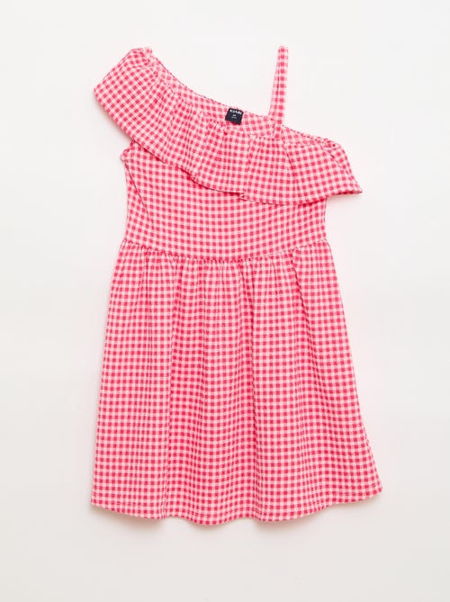 Robe à col asymétrique volanté à motif - Kiabi