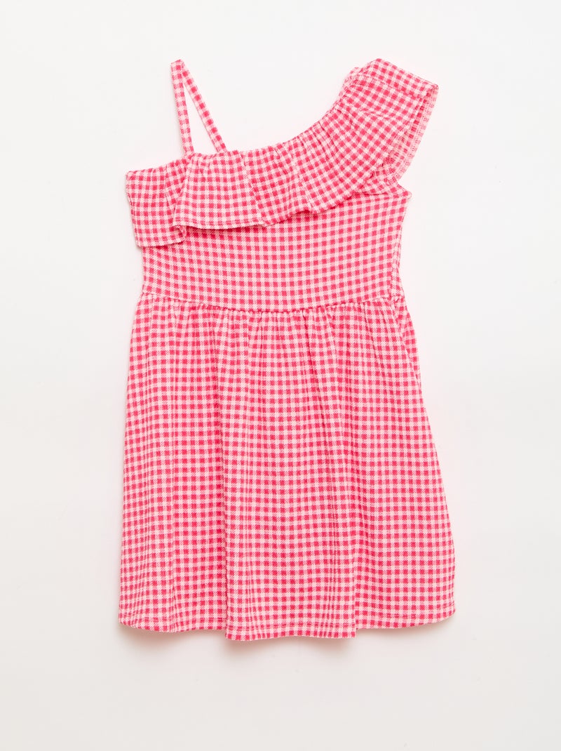 Robe à col asymétrique volanté à motif Rose - Kiabi