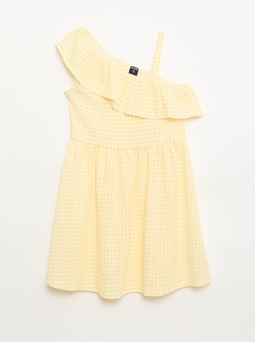Robe à col asymétrique volanté motif Vichy - Kiabi