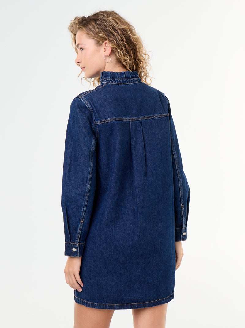 Robe à col frill en denim Bleu - Kiabi