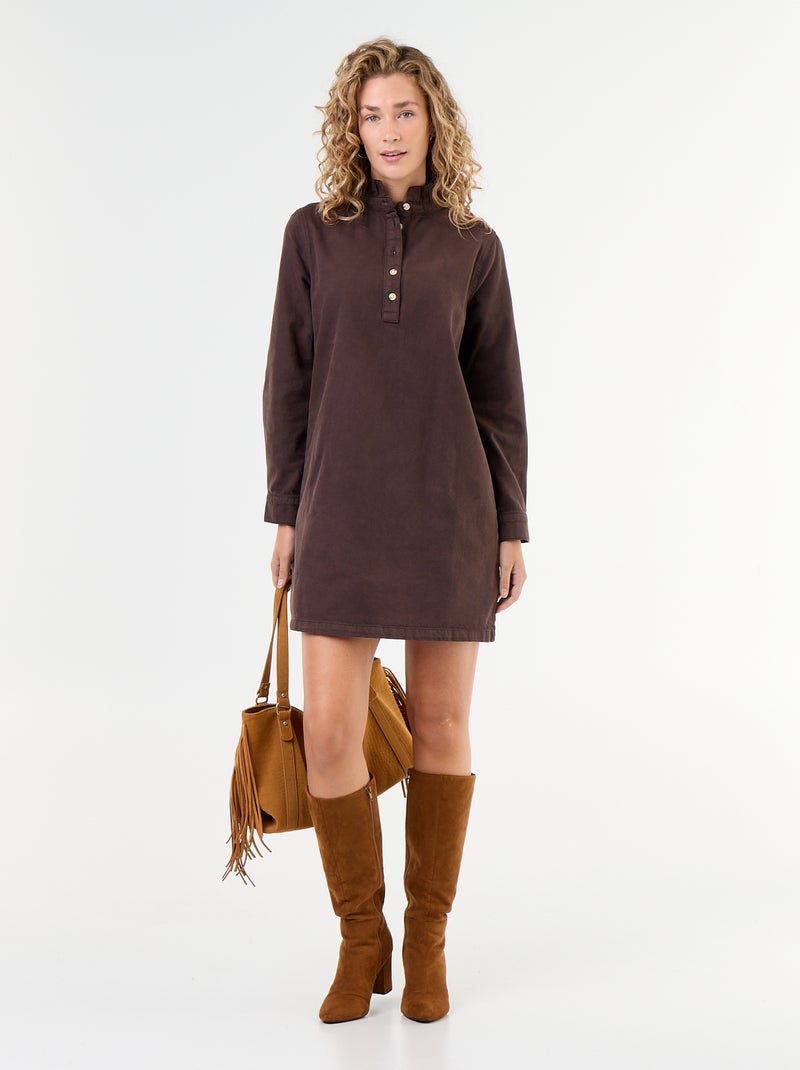 Robe à col frill en denim Marron - Kiabi