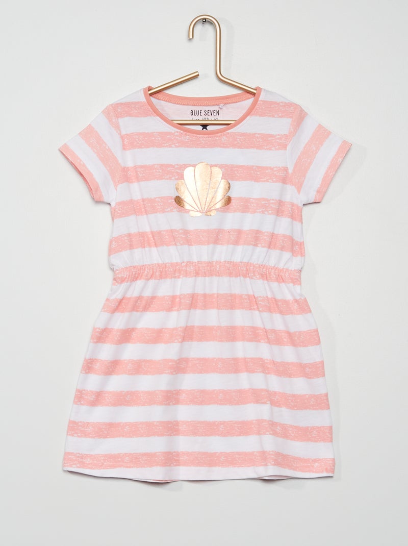Robe à col rond rayée rose - Kiabi