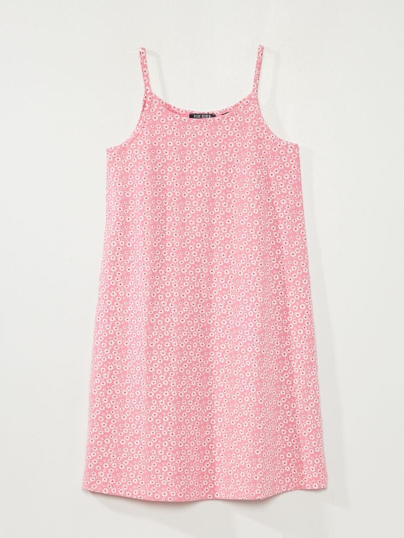 Robe Trapèze Femme, Taille S (36), Coton, Imprimé Fleurs Roses, Dos Nu, Longueur Mi-mollet