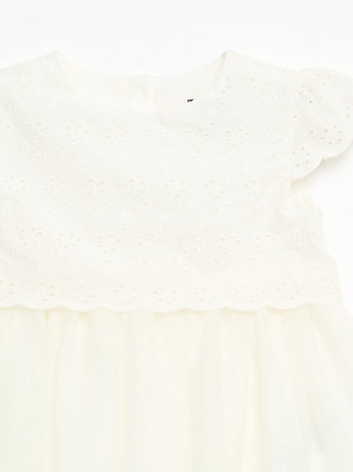 Robe à manches courtes avec broderies anglaise et tulle - Kiabi