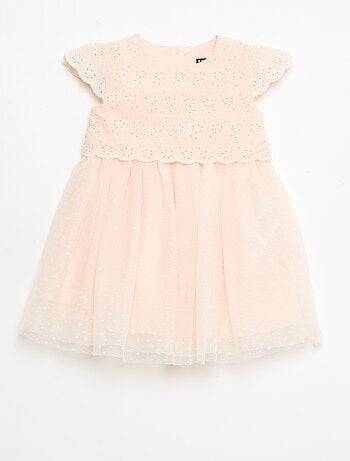 Robe à manches courtes avec broderies anglaise et tulle