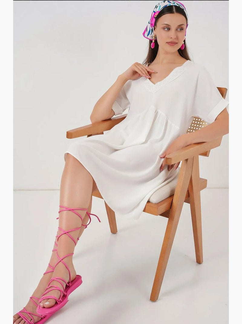 Robe à manches courtes et col en v bdart Blanc - Kiabi