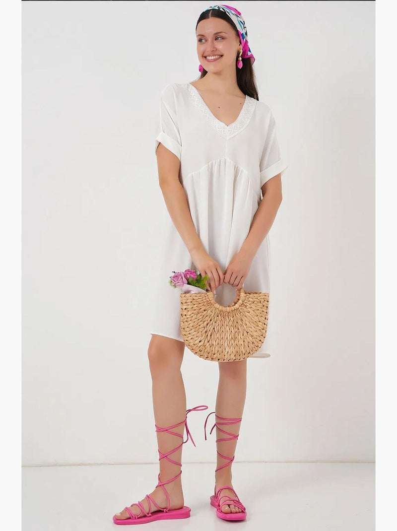 Robe à manches courtes et col en v bdart Blanc - Kiabi