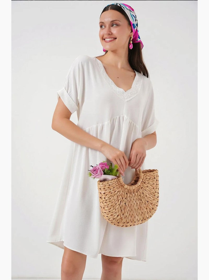 Robe à manches courtes et col en v bdart Blanc - Kiabi