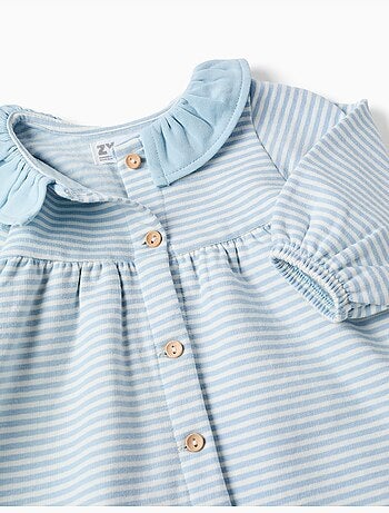 Robe à manches longues en coton peigné à rayures