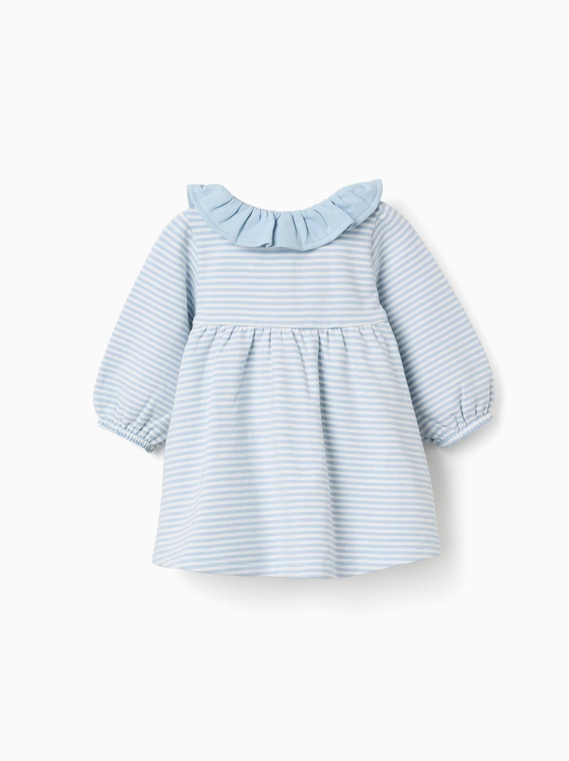 Robe à manches longues en coton peigné à rayures Bleu clair - Kiabi