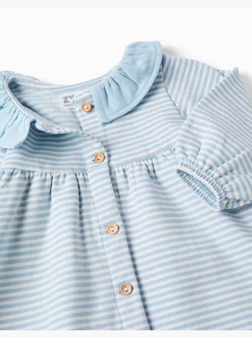 Robe à manches longues en coton peigné à rayures - Kiabi