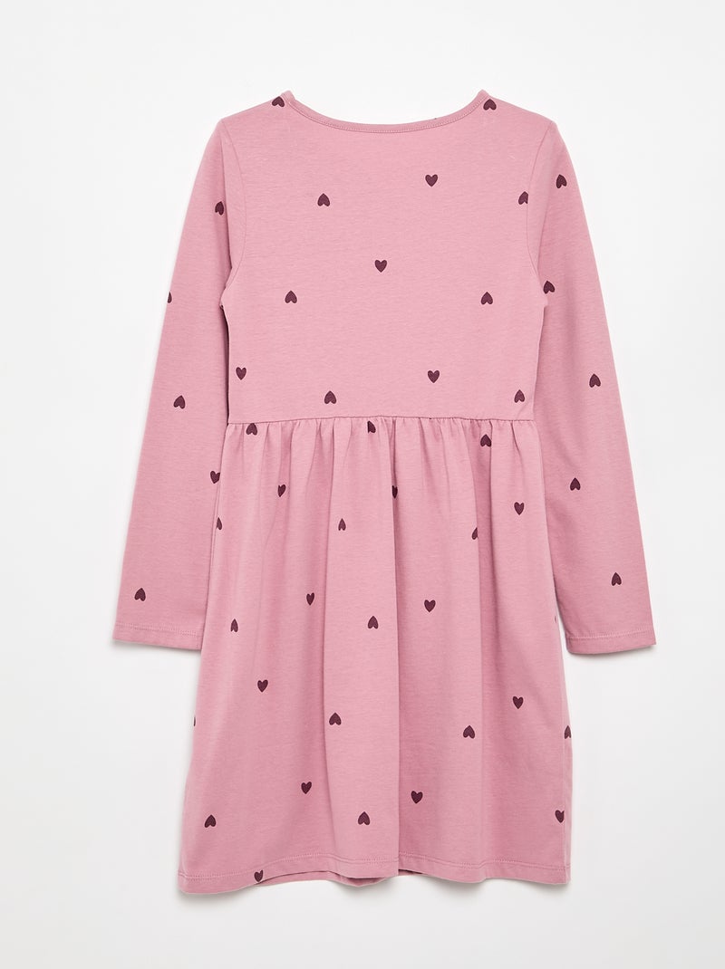 Robe à manches longues en jersey de coton Rose - Kiabi