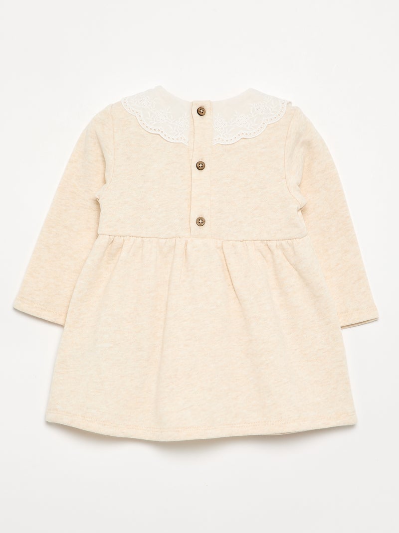 Robe à manches longues en molleton avec col brodé Beige - Kiabi