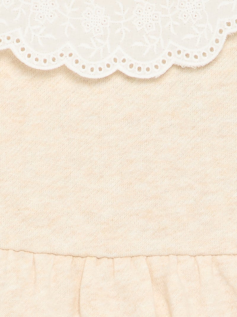 Robe à manches longues en molleton avec col brodé Beige - Kiabi