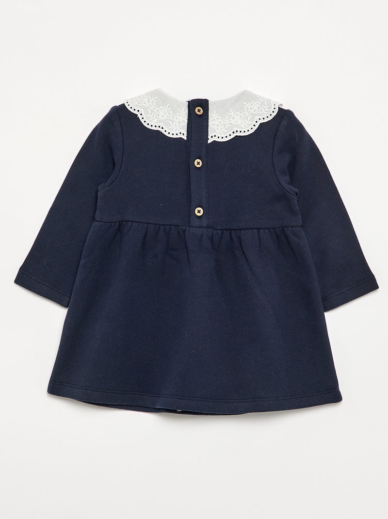 Robe à manches longues en molleton avec col brodé Bleu - Kiabi