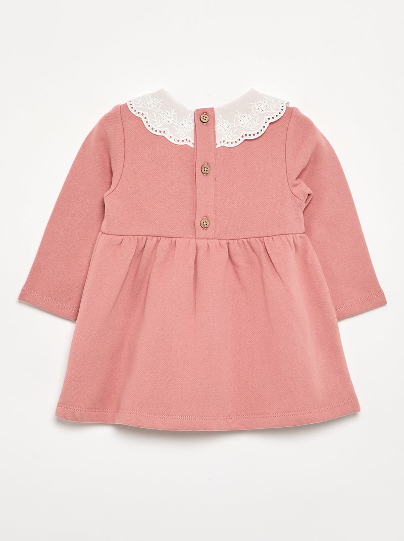 Robe à manches longues en molleton avec col brodé Rose - Kiabi