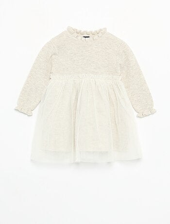 Robe à manches longues en tricot et tulle