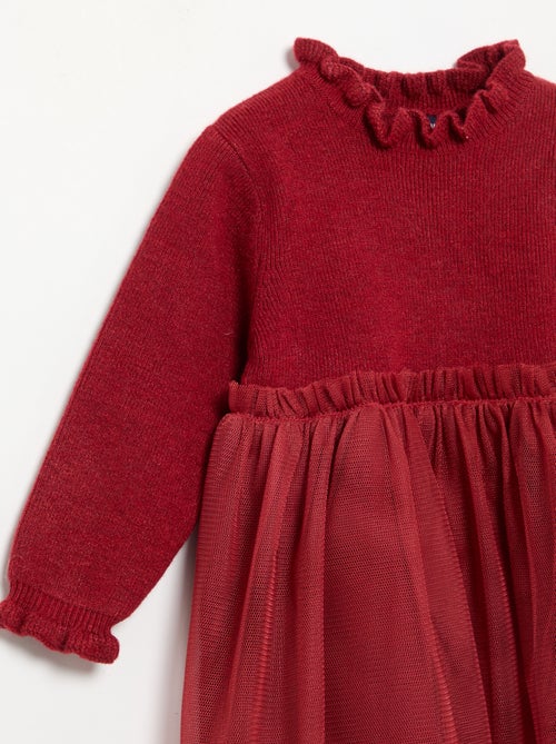 Robe à manches longues en tricot et tulle - Kiabi