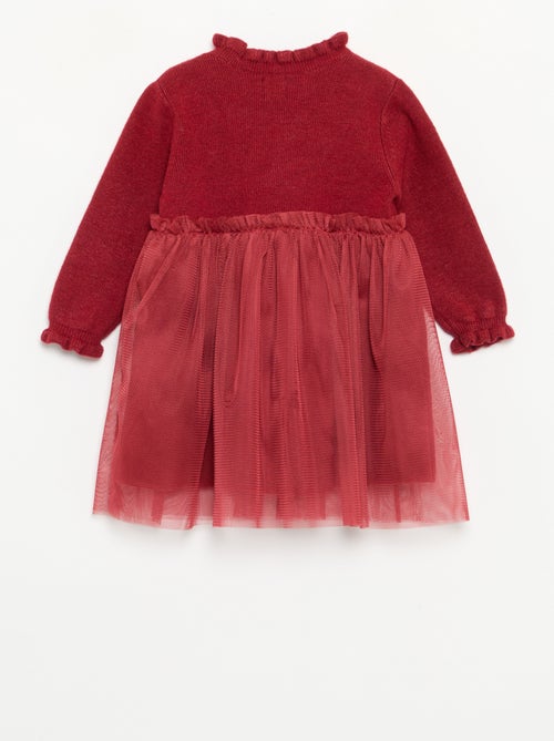 Robe à manches longues en tricot et tulle - Kiabi