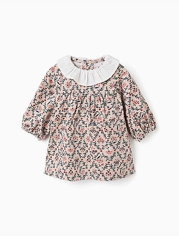 Robe à manches longues en velours avec motif floral
