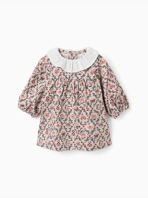 Robe à manches longues en velours avec motif floral - Kiabi