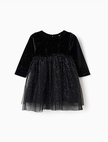 Robe à manches longues en velours et tulle avec lurex