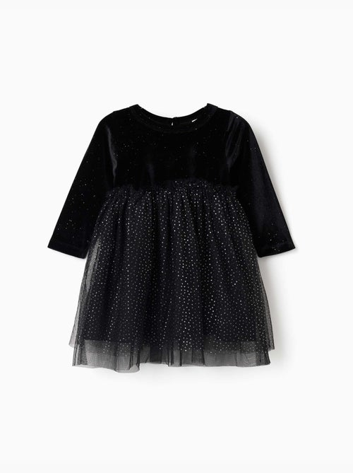 Robe à manches longues en velours et tulle avec lurex - Kiabi