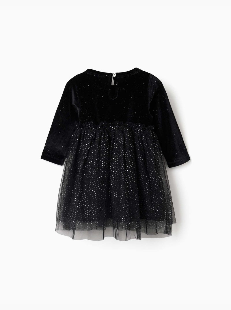 Robe à manches longues en velours et tulle avec lurex Noir Noir - Kiabi