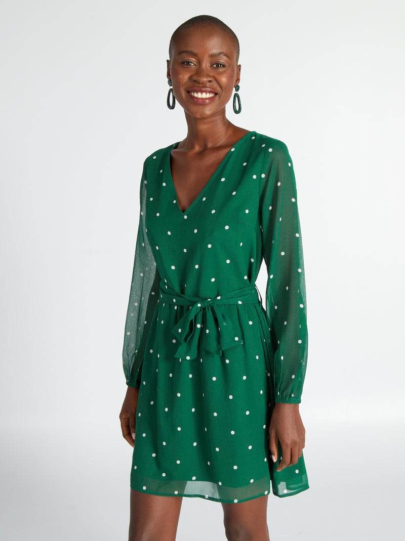 Robe à motif avec ceinture à nouer Vert - Kiabi