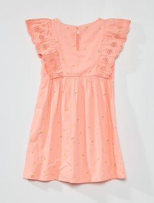 Robe Bébé Fille VERTBAUDET - Velours Côtelé 100% Coton, Broderie Anglaise, Manches Longues - Couleur Terracotta, Boutons Imitation Bois