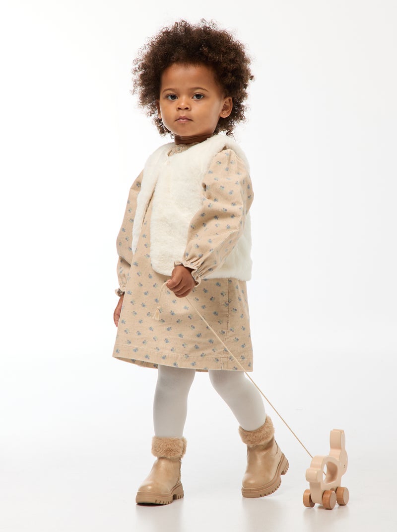 Robe à motif en velours Beige - Kiabi