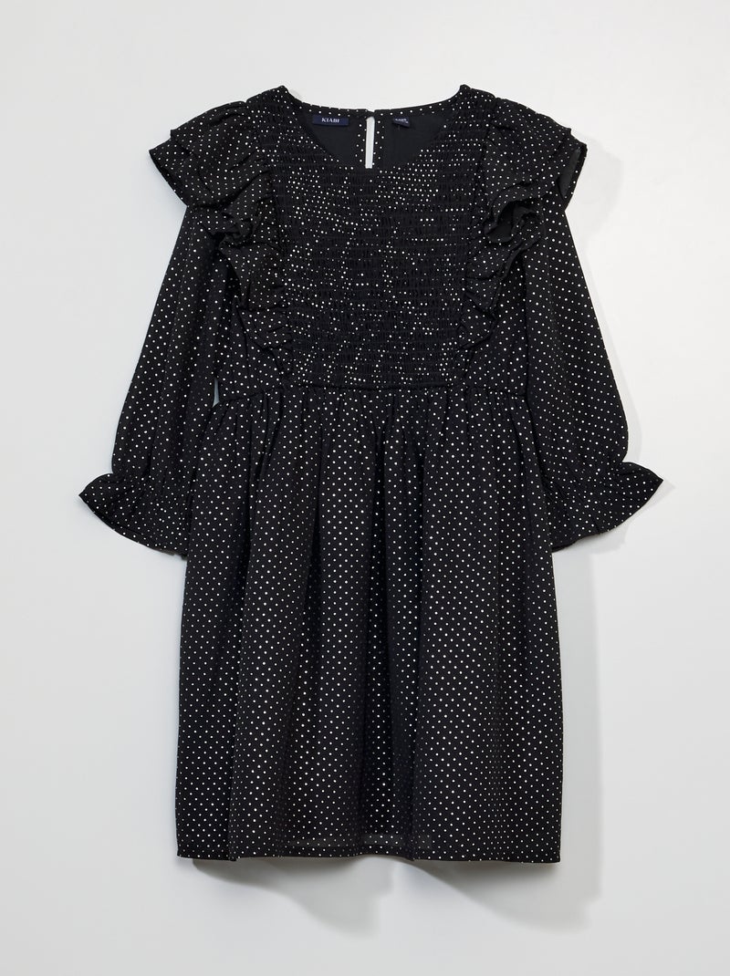 Robe à pois à volants manches longues Noir - Kiabi