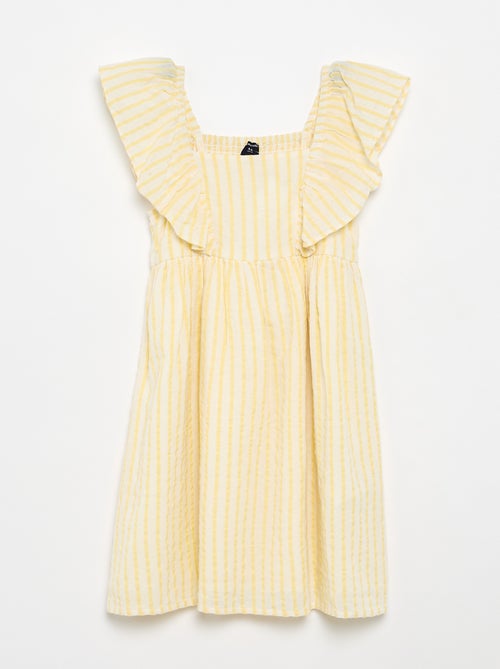 Robe à rayures jaunes et manches volantées - Kiabi