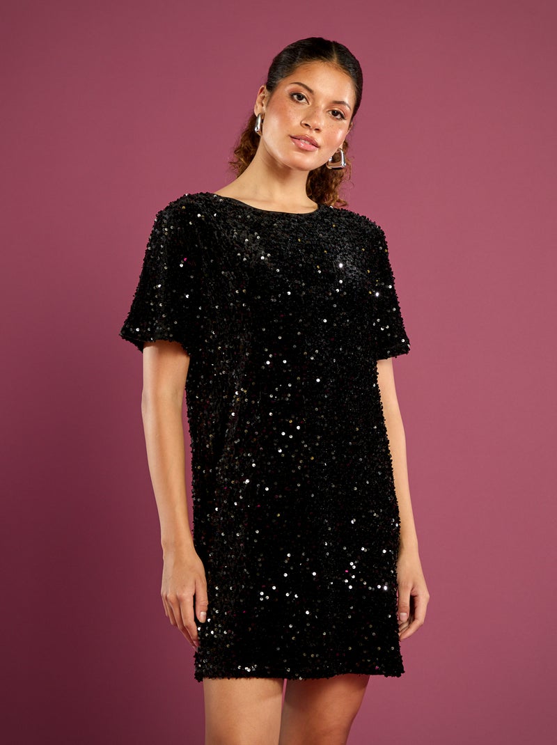 Robe à sequins avec dos noué Noir - Kiabi