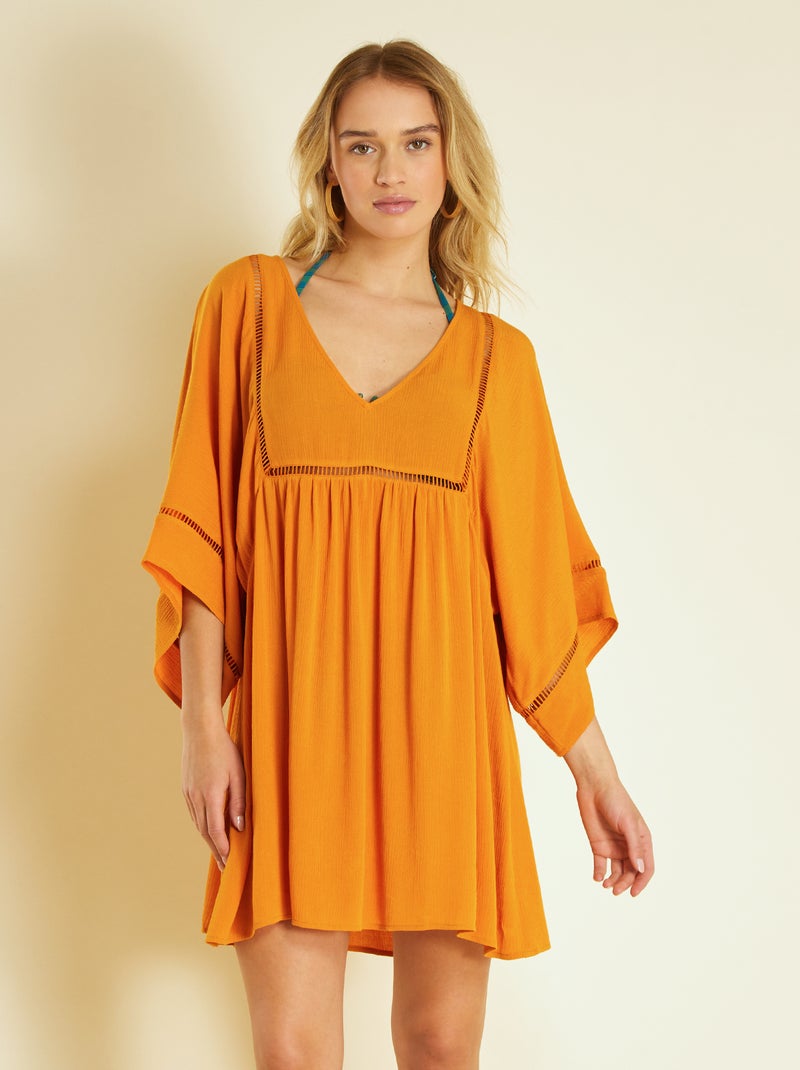 Robe ajourée à col V Orange - Kiabi