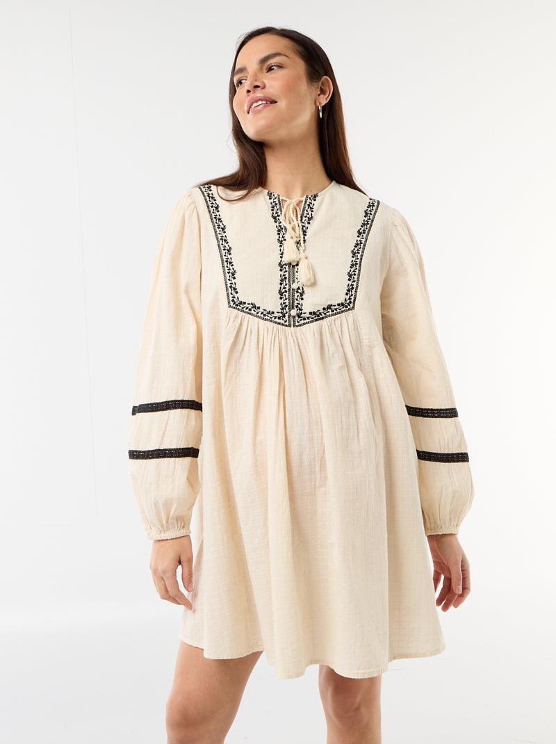 Robe ample de maternité avec broderies Blanc - Kiabi