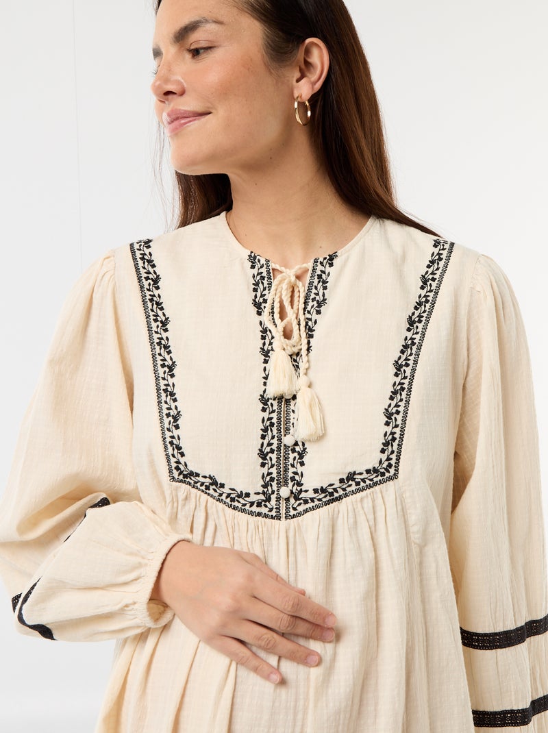 Robe ample de maternité avec broderies Blanc - Kiabi