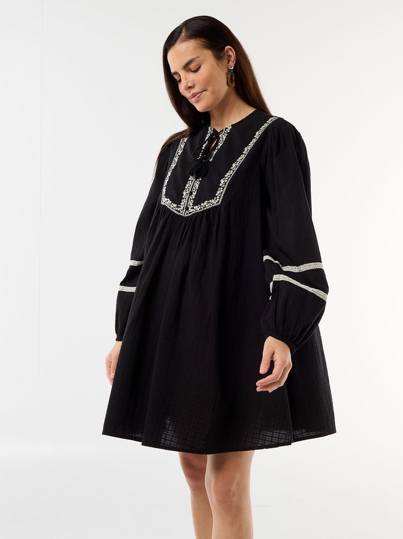 Robe ample de maternité avec broderies Noir - Kiabi