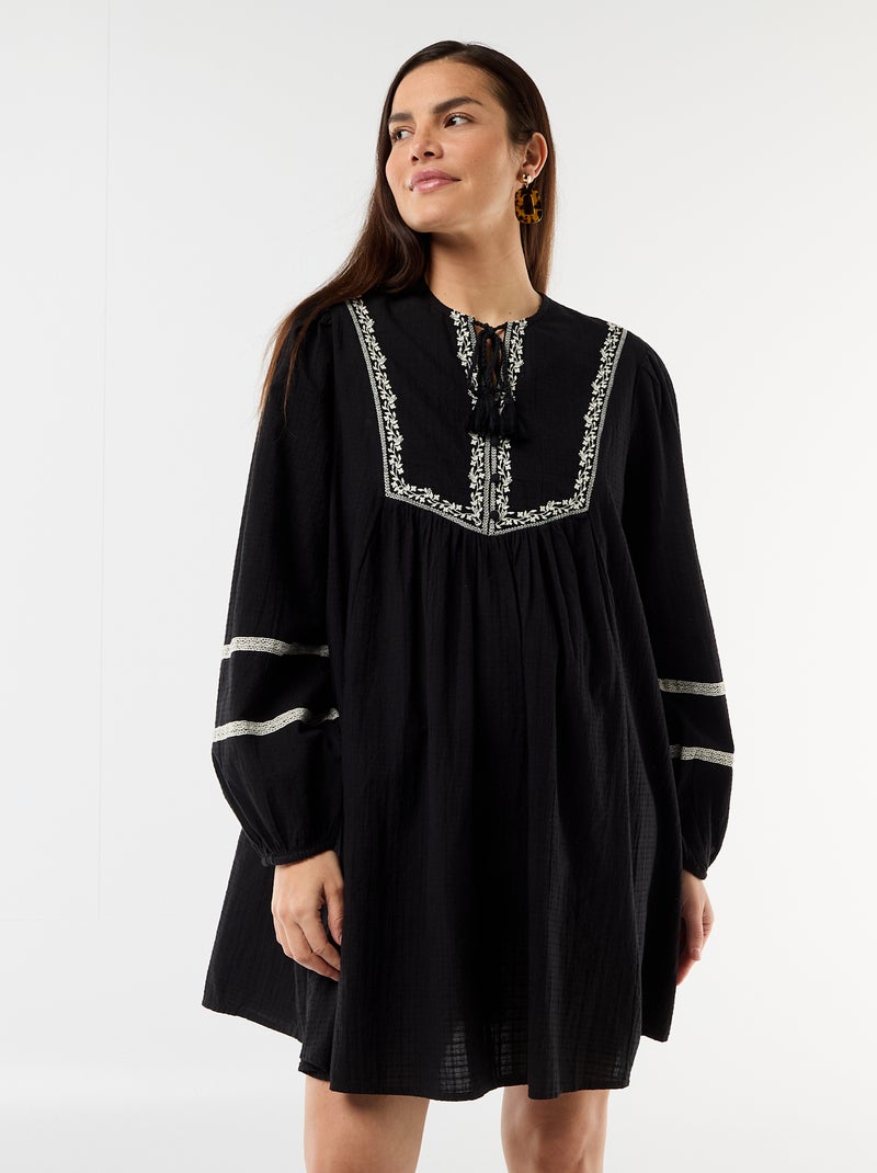 Robe ample de maternité avec broderies Noir - Kiabi