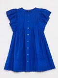 Robe avec broderies all over et volants aux emmanchures BLEU - Kiabi