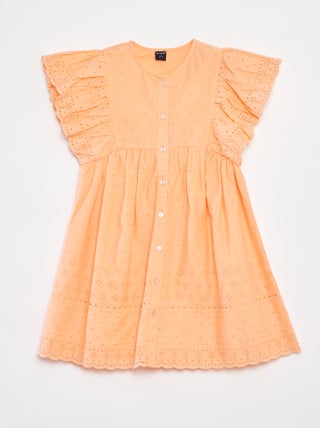 Robe avec broderies all over et volants aux emmanchures