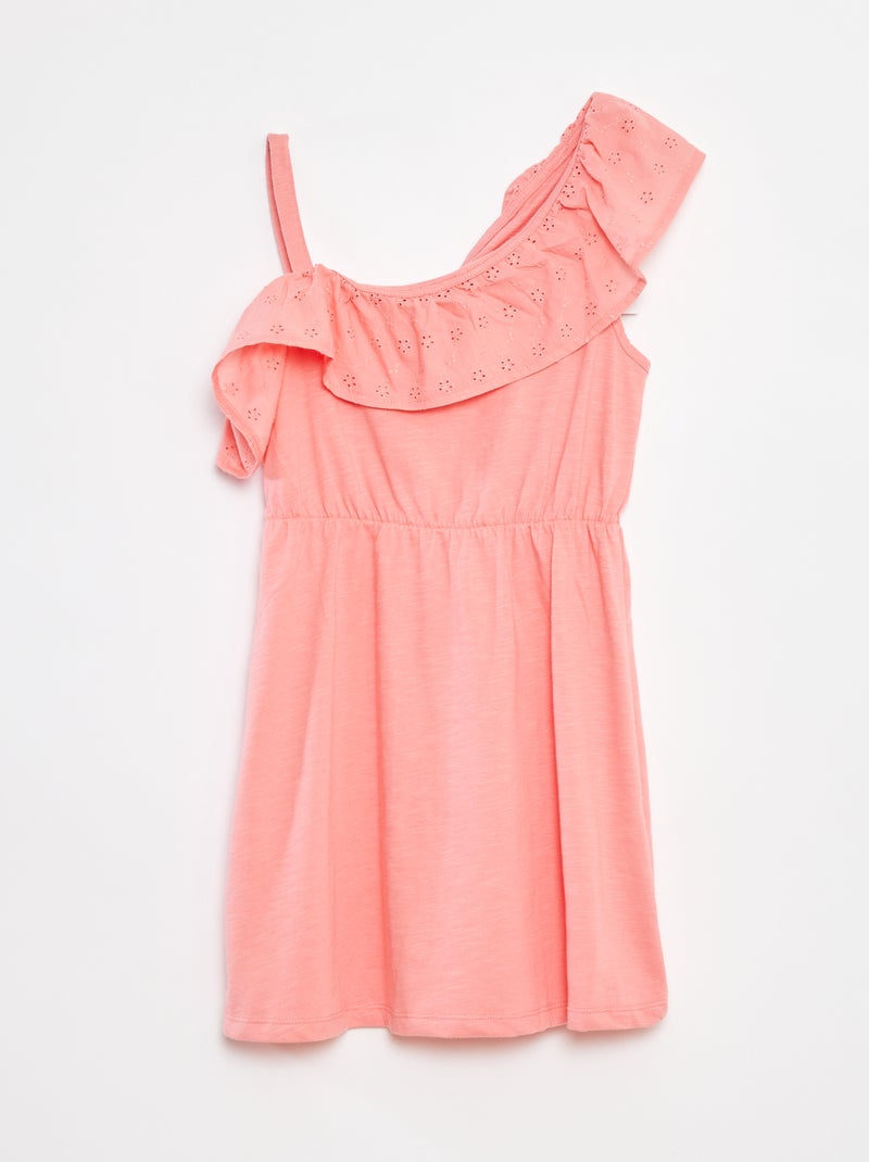 Robe avec épaule dénudée et broderies anglaises Rose - Kiabi