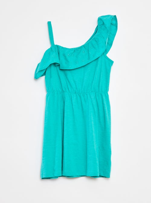 Robe avec épaule dénudée et broderies anglaises - Kiabi