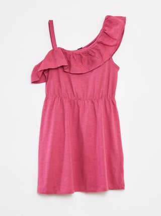 Robe avec épaule dénudée et broderies anglaises
