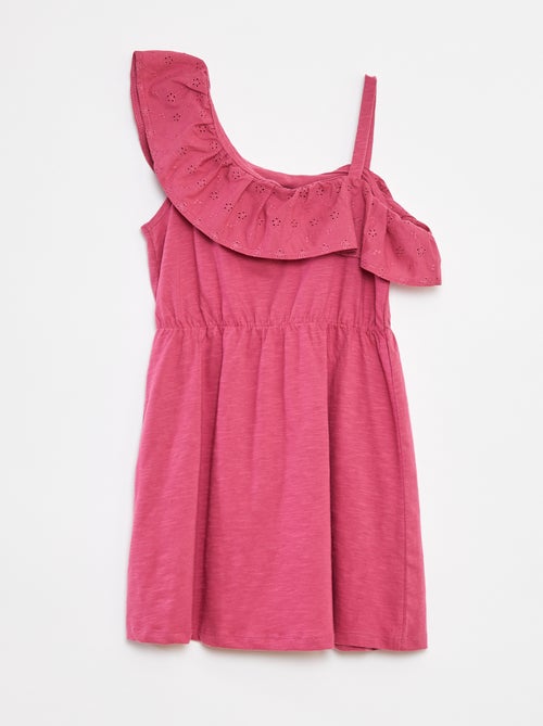 Robe avec épaule dénudée et broderies anglaises - Kiabi
