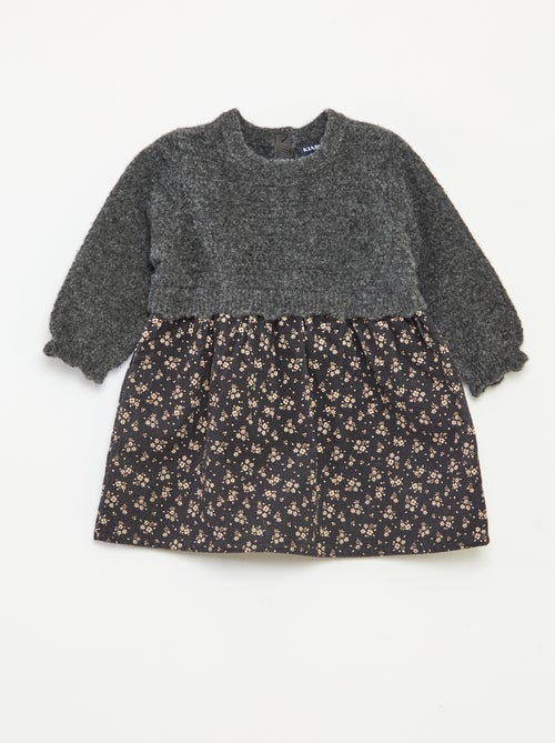 Robe bi matière 2 en 1 en velours tricot - Kiabi