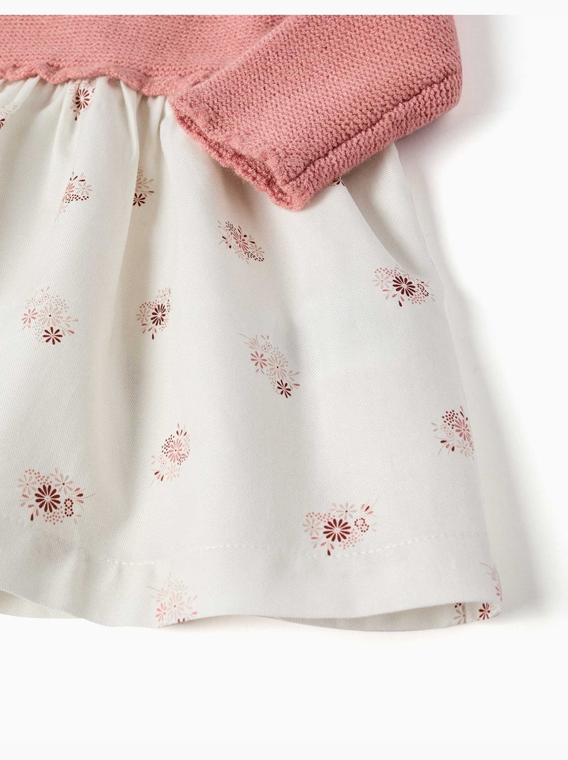 Robe bi-matière avec imprimé floral Rose - Kiabi